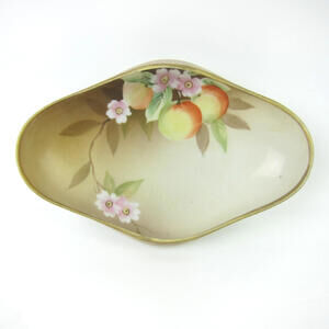 Antique Japanese Nippon Hand Painted Bowl Peaches Fruit & Pink Floral 1914-1921